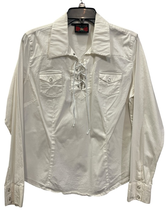 Five Star Tops - Five Star by Roper White Lace-Up Western Button Cuff Shirt Size Large